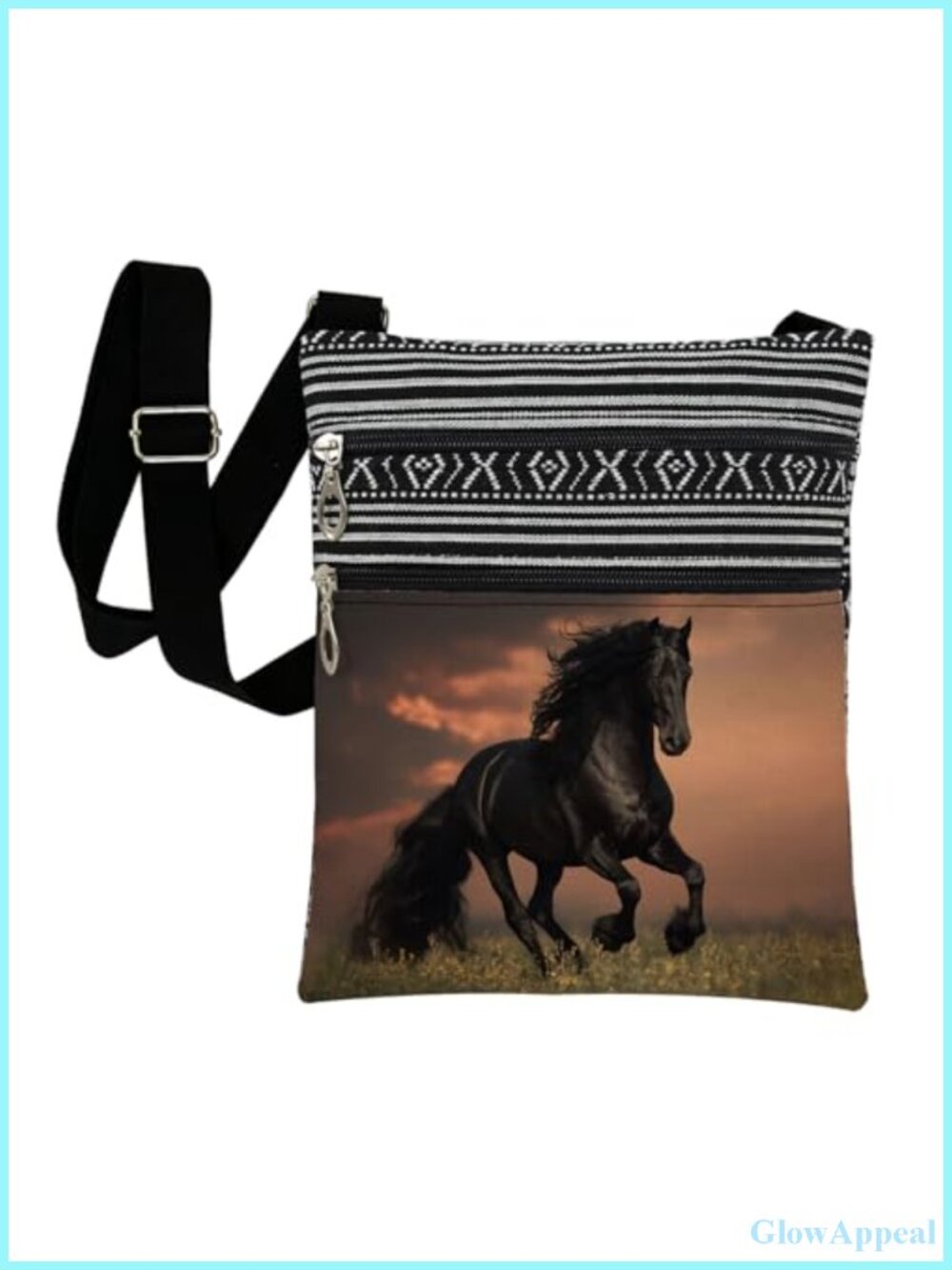 Horse Print Crossbody Bag Adjustable Strap Messenger Purse